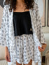 Women summer 3 piece pajama set Black Top + Coffee lover panda kimono & Short